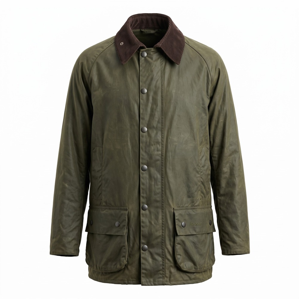 Barbour Beaufort Waxed Jacket Mens Size 48 Green Corduroy Collar Utility England